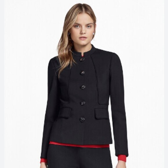 Brooks Brothers Fitted Ponte Nehru Jacket Womens Button Up Blazer Black Size 0 - Picture 1 of 9